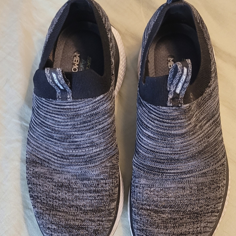 Skechers Black and Gray Slip-On Sneakers with Knit Fabric